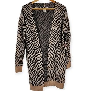 Tan Black Open Cardigan Sweater Long Sleeve Soft Cozy Comfortable Duster Jacket